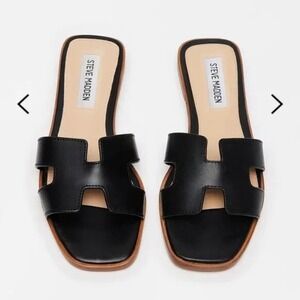 Steven New York Hadyn Black Leather Sandals Size 7